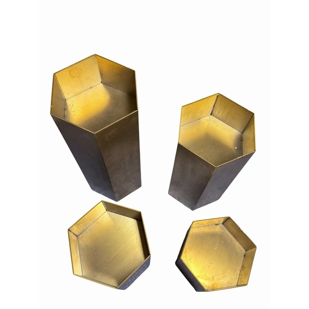 Set of 4 Brass Hexagon Display‎ Risers Candle Holders Wedding Decor